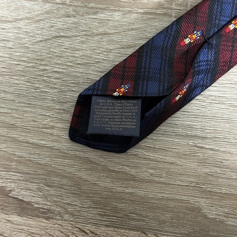 Brooks Brothers Silk Nutcracker Plaid Tie Navy Blue Burgundy Holiday Christmas